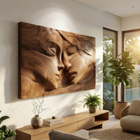 Hushfall Twin Face Wood Wall Sculpture in Deep Relief, view 7 — view 7