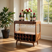 Solid Wood Bar Cabinet Handcrafted Wine With Storage Dining Room, view 7