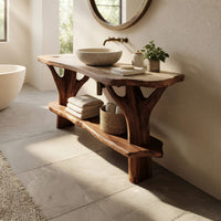 Solid Wood Live Edge Vanity Mid Century Bathroom Primary Bathroom, view 7