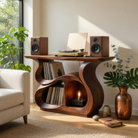 Solid Wood Record Player Stand Storage Cabinet Music Lounge Space, view 7