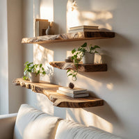 Solid Wood Natural Wood Floating Shelves Handcrafted Live Edge Shelf Christmas, view 7