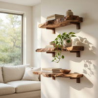 Solid Wood Natural Wood Floating Shelves Mid Century Solid Shelf Bedroom, view 7