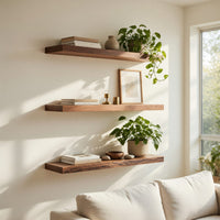 Solid Wood Natural Wood Floating Shelves Handcrafted Solid Shelf Living Room, view 7