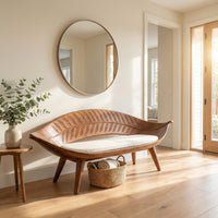 Mid Century Curved Cane Back Bench For Lounge Interior Area, view 7