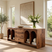 Solid Wood Sideboard With Arched Compartments Living Room, view 7