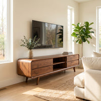 Contemporary Wood Tv Stand With Multi Tiered Shelves For Living, view 7