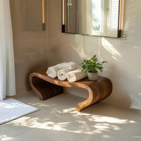 Solid Wood Teak Shower Bench Curved Sculptural Bathroom, view 7
