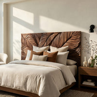 Solid Wood Headboard Leaf Relief Minimal Bedroom, view 7