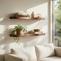 Solid Wood Natural Wood Floating Shelves Mid Century Shelf Living Room, view 7