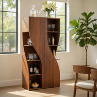 Solid Wood Bar Cabinet Curved Sculptural Doors Kitchen Living Room, view 7