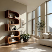 Solid Wood Standing Shelf Minimalist Sunlit Living Room, view 7