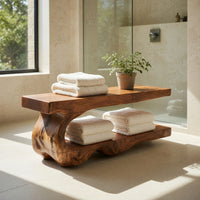 Solid Wood Teak Shower Bench Bath With Storage Shelf Bathroom, view 7