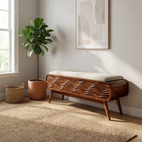 Solid Wood Entryway Storage Bench Coastal Carved Living Room, view 7