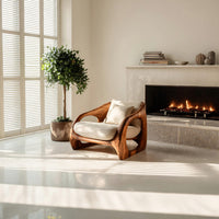 Solid Wood Chair Scandinavian Accent With Curved Form Living Room, view 7