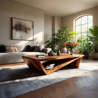 Hand-Cut Faceted Coffee Table with Folded Wood Base, view 7
