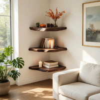 Solid Wood Natural Wood Floating Shelves Handcrafted Live Edge Corner Shelf, view 7