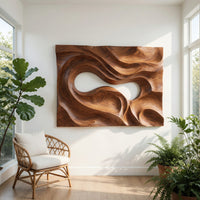 Solid Walnut Carved Into One Turning Current, Wall Relief, view 7 — view 7