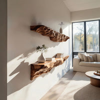 Solid Wood Natural Wood Floating Shelves Artistic Sculptural Shelf Living Room, view 7