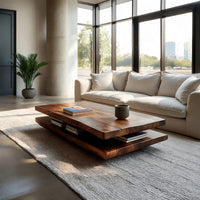 Floating Two-Tier Coffee Table with Open Storage Gap, view 7