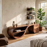 Hand-Sculpted Loop Base TV Console with Drawer Bank, view 7