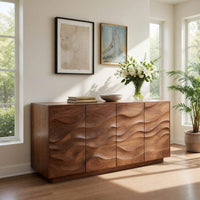 Solid Wood Sideboard Sculptural With Wave Carved Front Living Room, view 7
