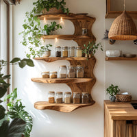 Solid Wood Spice Rack Rustic Kitchen Decor Storage Shelf, view 7