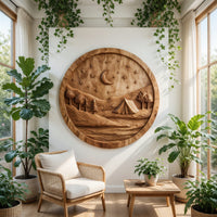 Moonlit Campsite Held in a Round Wood Wall Relief, view 7 — view 7