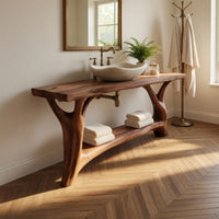 Solid Wood Live Edge Vanity Mid Century Double Sink Bathroom, view 7