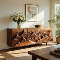 Solid Wood Sideboard With Layered Mountain Carving Living Room, view 7