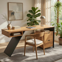 Hand-Cut Cantilever Desk in Solid Wood with Steel Leg, view 7