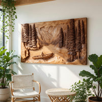 Deep-Relief Carving of a Lake Canoe, Solid Wood Wall Art, view 7 — view 7