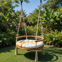 Solid Wood Porch Swing Boho Round Chair Garden, view 7