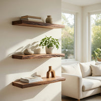 Solid Wood Natural Wood Floating Shelves Handcrafted Live Edge Shelf Entryway, view 7