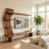 Handcrafted Wood Tv Shelf With Curved Frame For Living Room, view 7