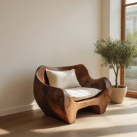 Solid Wood Chair Sculpted Armchair Living Room Lounge, view 7