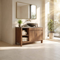 Solid Wood Bathroom Vanity Handcrafted Black With Open Shelves, view 7