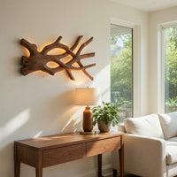 Rustic Sculptural Wood Wall Light For Bedroom Interior, view 7