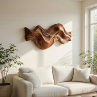 Solid Wood Clock Organic Wave Design Cozy Bedroom Space, view 7
