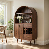 Solid Wood Bar Cabinet Arched Wine With Storage Dining Room, view 7
