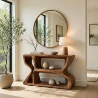 Hand-Carved Wave-Sided Console Table in Solid Walnut, view 7