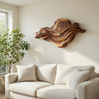 Solid Wood Clock Wall With Unique Wave Sculpture Home, view 7