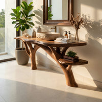 Solid Wood Live Edge Vanity Mid Century Guest Bathroom Setup, view 7