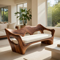 Solid Wood Sofa Artistic With Curved Backrest Home Space, view 7