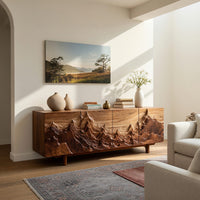 Solid Wood Sideboard Artistic With Carved Mountain Doors Living Room, view 8