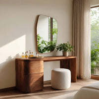 Solid Wood Dressing Table Sculptural Vanity With Drawer Storage Bedroom, view 8