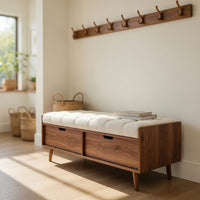 Solid Wood Entryway Storage Bench Mid Century Living Room, view 8