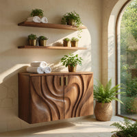 Solid Wood Corner Wall Bathroom Shelf Hand Carved Cabinet, view 8