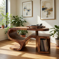 Solid Wood Record Player Stand Minimalist Organic Modern Loft, view 8