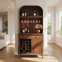 Solid Wood Bar Cabinet Mid Century Arched Wine Kitchen, view 8