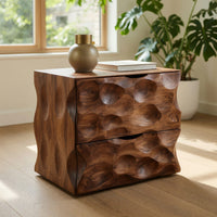 Solid Wood Nightstand Carved With Two Drawers Bedroom, view 8
